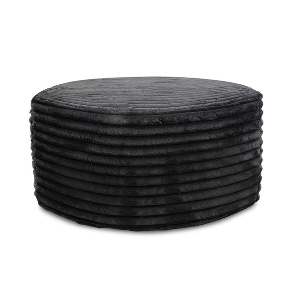 Howard Elliott Universal Round Ottoman Cover - Refresh Your Space With Soft, Textured Style For Year-round Appeal Black 100% Polyester C132-1343-howard-elliott