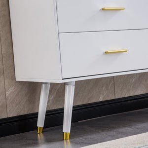 English Elm 55.9 Inch White MDF Six Drawer Dresser with Gold Hardware and Tapered Legs for Bedroom C5863P554009