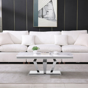 English Elm Printed Marble Top Coffee Table with Mirrored Steel Base for Glam Living Rooms C5863P554010