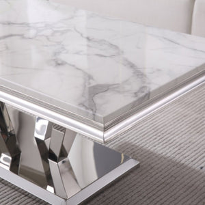 English Elm Printed Marble Top Coffee Table with Mirrored Steel Base for Glam Living Rooms C5863P554010