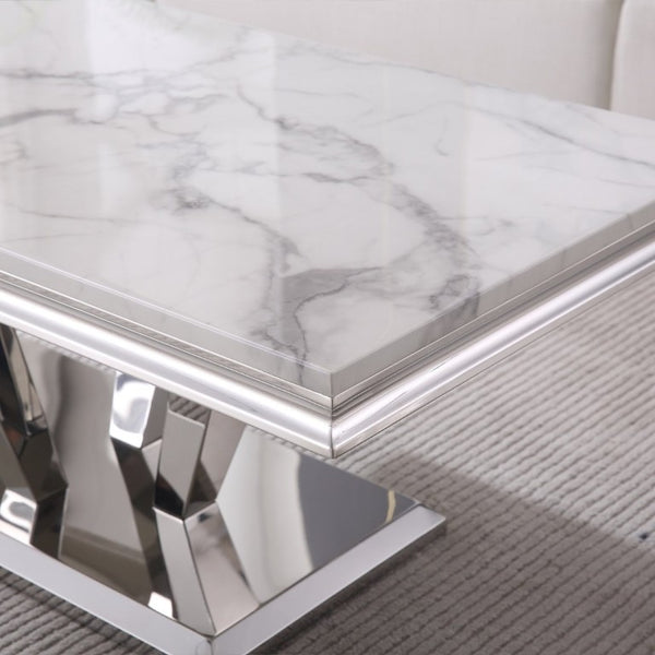 English Elm Printed Marble Top Coffee Table with Mirrored Steel Base for Glam Living Rooms C5863P554010