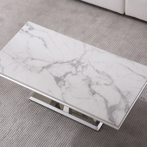 English Elm Printed Marble Top Coffee Table with Mirrored Steel Base for Glam Living Rooms C5863P554010
