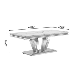 English Elm Printed Marble Top Coffee Table with Mirrored Steel Base for Glam Living Rooms C5863P554010