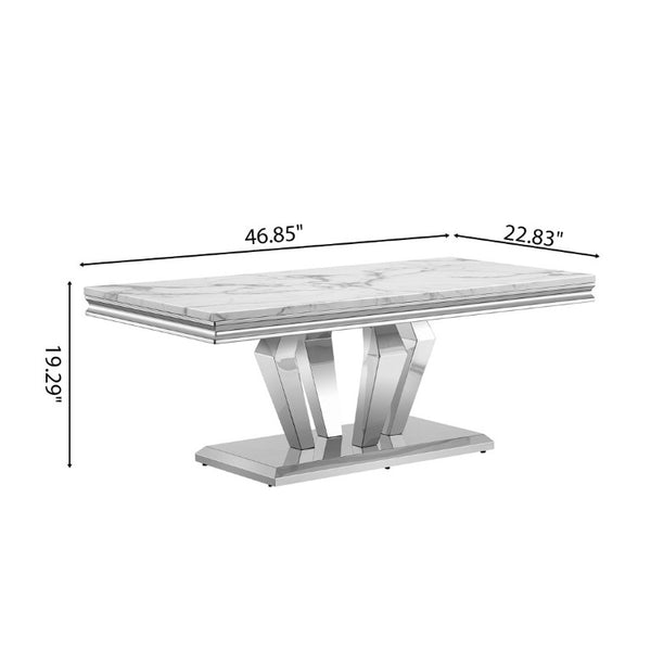 English Elm Printed Marble Top Coffee Table with Mirrored Steel Base for Glam Living Rooms C5863P554010