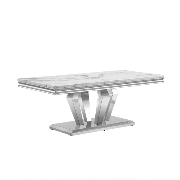 English Elm Printed Marble Top Coffee Table with Mirrored Steel Base for Glam Living Rooms C5863P554010