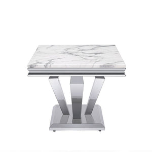 English Elm Printed Marble Top Coffee Table with Mirrored Steel Base for Glam Living Rooms C5863P554010