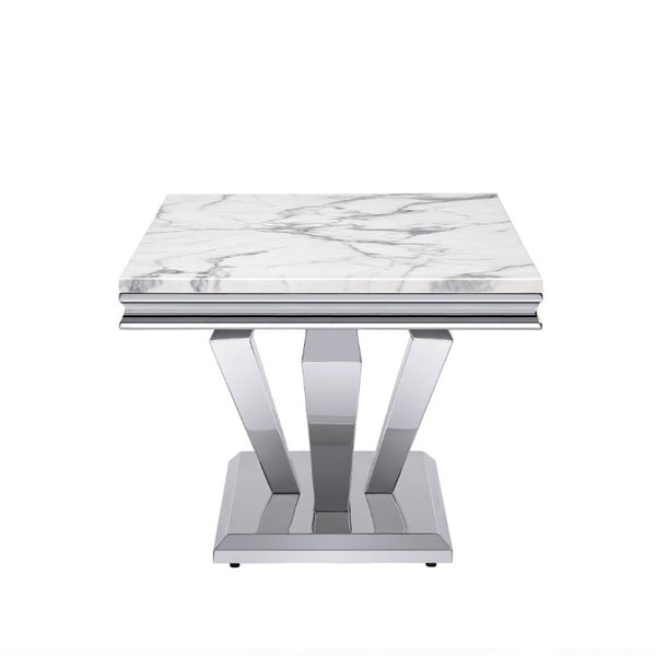 English Elm Printed Marble Top Coffee Table with Mirrored Steel Base for Glam Living Rooms C5863P554010