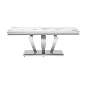 English Elm Printed Marble Top Coffee Table with Mirrored Steel Base for Glam Living Rooms C5863P554010