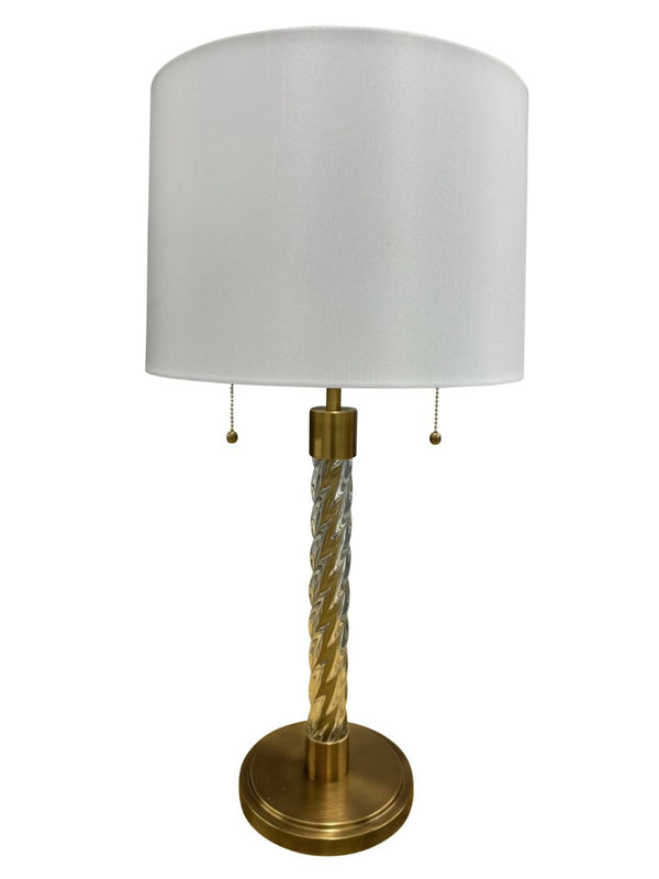 House of Troy Chloe Brushed Brass Glass Column Table Lamp with Dual Pull Chain for Elegant Rooms C650-BB