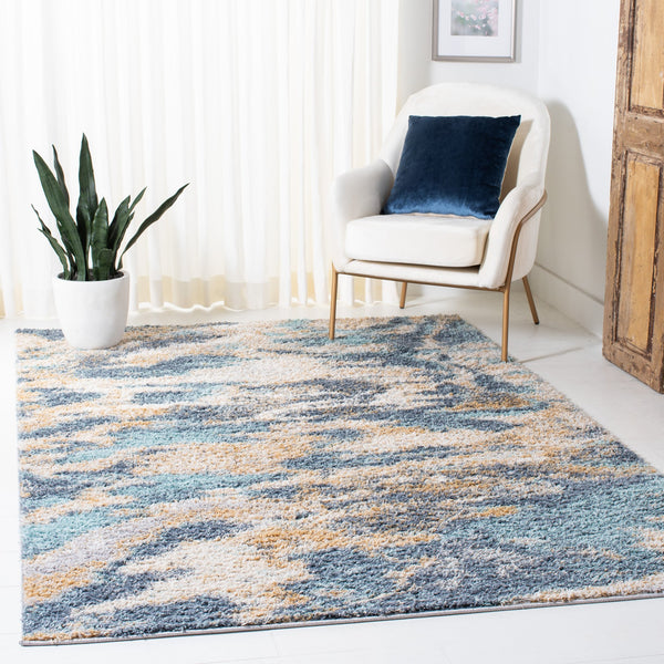 Safavieh Calista Plush Abstract Blue Grey Area Rug — Power-Loomed Turkish Frise Polypropylene For Durability 3'-0" x 5'-0" CAL110M-3