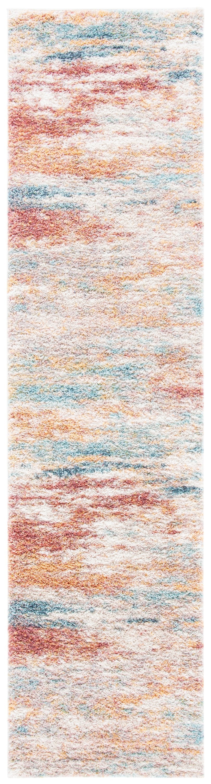 Safavieh Calista Contemporary Beige And Aqua Runner Rug With Painterly Brushstrokes, Durable Power-Loomed Turkish Construction And Plush 1" Pile Ideal For Hallways And High-Traffic Spaces 2'-3" x 11'-0" CAL112B-211