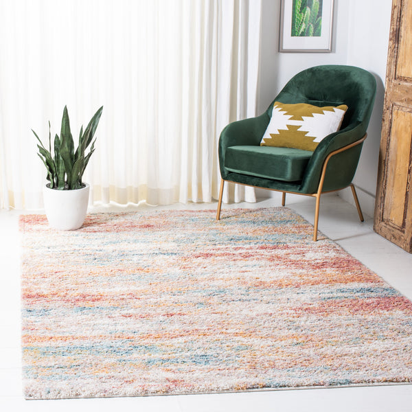Safavieh Calista Round Area Rug In Beige And Aqua Abstract Design, 1" Plush Pile, Power-Loomed Durability 3'-0" x 3'-0" CAL112B-3R