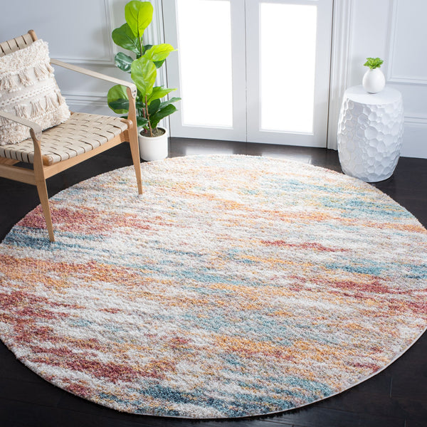 Safavieh Calista Round Area Rug In Beige And Aqua Abstract Design, 1" Plush Pile, Power-Loomed Durability 3'-0" x 3'-0" CAL112B-3R