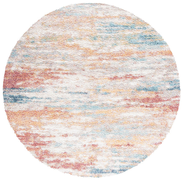 Safavieh Calista Round Area Rug In Beige And Aqua Abstract Design, 1" Plush Pile, Power-Loomed Durability 3'-0" x 3'-0" CAL112B-3R