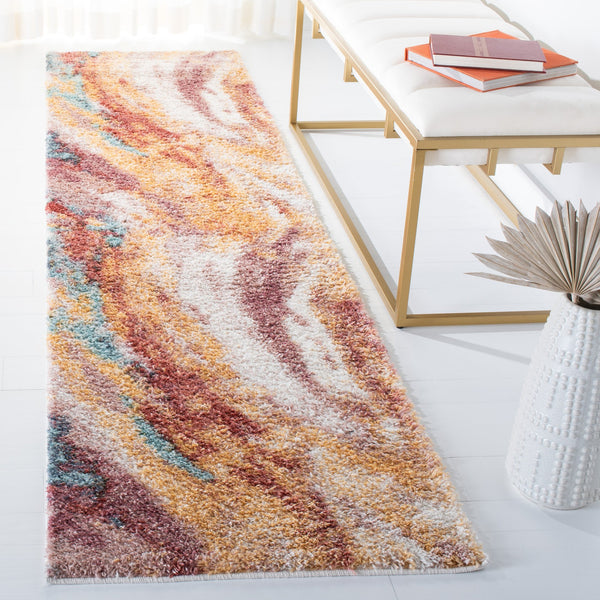 Safavieh Calista Luxury Square Area Rug With Gold And Aqua Abstract Design, Plush 1" Pile, Durable Power-Loomed 3'-0" x 3'-0" CAL116D-3SQ
