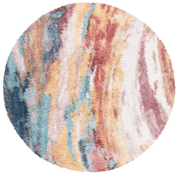 Safavieh Calista Luxury Square Area Rug With Gold And Aqua Abstract Design, Plush 1" Pile, Durable Power-Loomed 3'-0" x 3'-0" CAL116D-3SQ