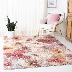 Safavieh Calista Plush 1" Pile Square Rug — Ivory & Rust Abstract Floral Design, Power-Loomed Durability From Turkey 5'-3" x 5'-3" CAL152A-5SQ