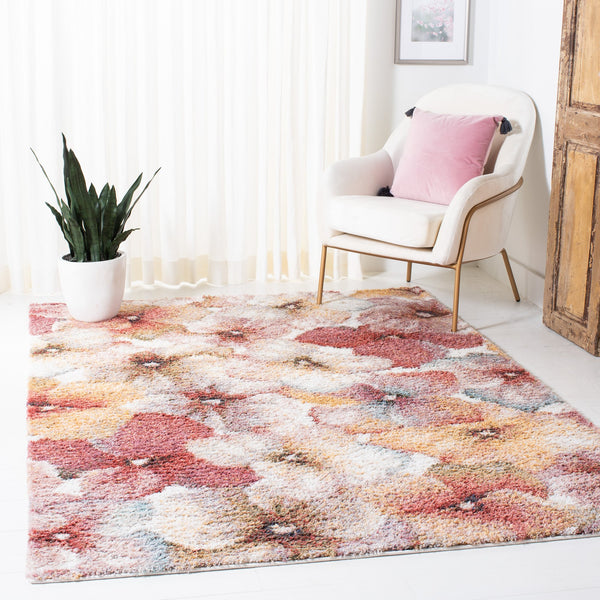 Safavieh Calista Plush 1" Pile Square Rug — Ivory & Rust Abstract Floral Design, Power-Loomed Durability From Turkey 5'-3" x 5'-3" CAL152A-5SQ