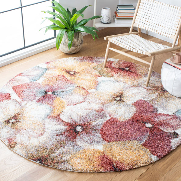 Safavieh Calista Plush 1" Pile Square Rug — Ivory & Rust Abstract Floral Design, Power-Loomed Durability From Turkey 5'-3" x 5'-3" CAL152A-5SQ