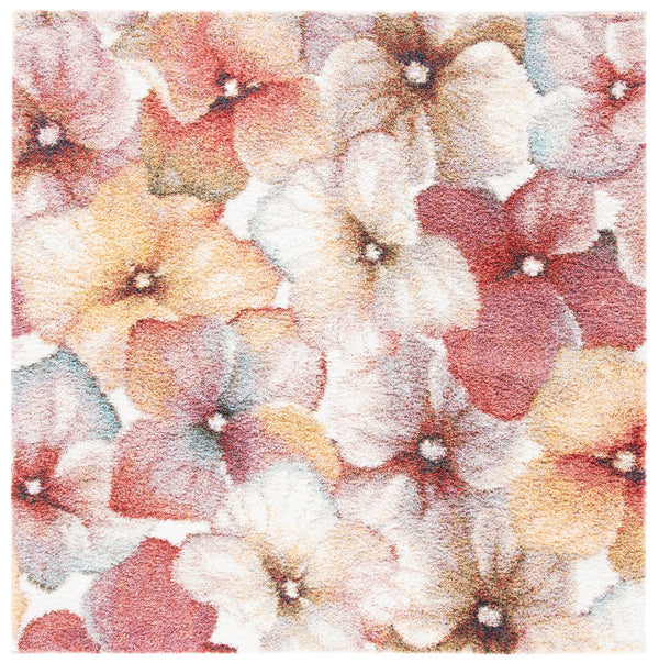 Safavieh Calista Plush 1" Pile Square Rug — Ivory & Rust Abstract Floral Design, Power-Loomed Durability From Turkey 5'-3" x 5'-3" CAL152A-5SQ