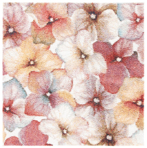 Safavieh Calista Plush Round Area Rug Ivory Rust Floral Motif — Power-Loomed Turkey, Durable Soft Feel 5'-3" x 5'-3" CAL152A-5R
