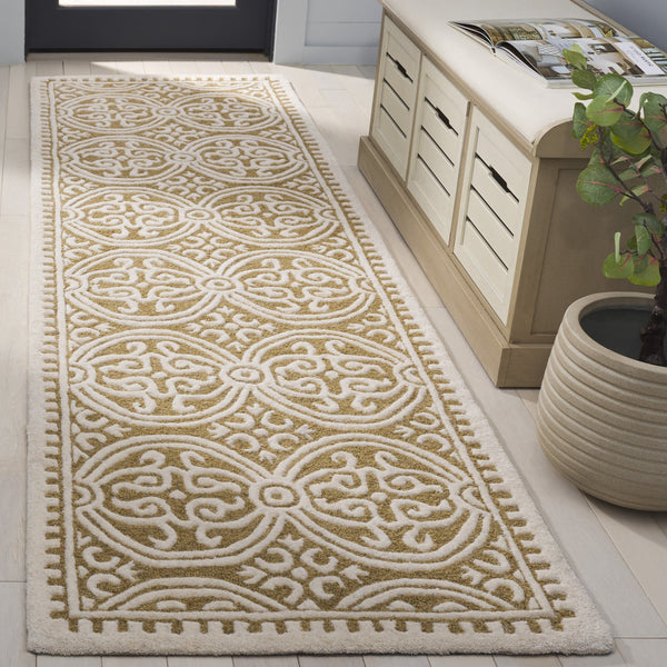 Safavieh Cambridge Hand-Tufted Ivory And Gold Wool Rug, Contemporary Low-Pile Luxury For Living Rooms 8'-0" x 10'-0" CAM123F-8