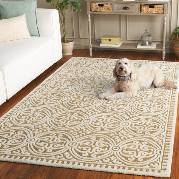 Safavieh Cambridge Hand-Tufted Ivory And Gold Wool Rug, Contemporary Low-Pile Luxury For Living Rooms 8'-0" x 10'-0" CAM123F-8