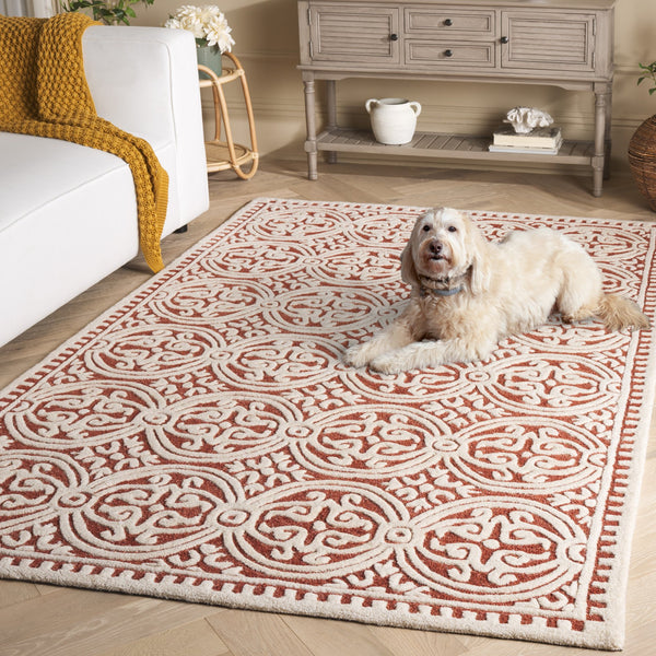 Safavieh Cambridge Hand-Tufted Ivory Wool Area Rug With Red & Gold Accents — Traditional Plush Comfort 6'-0" x 9'-0" CAM123Q-6