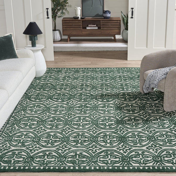 Safavieh Cambridge Hand‑Tufted Ivory & Green Wool Round Rug — Plush, Artisanal Texture For Living Rooms 6'-0" x 6'-0" CAM123W-6R