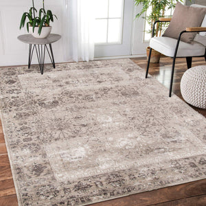 Cambridge Bordered Polyester Area Rug with Metallic Sheen for Living Rooms and Entryways