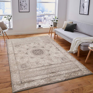 Cambridge Medallion Polyester Area Rug with Metallic Shimmer for Living Rooms