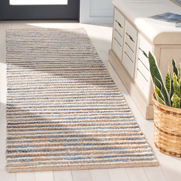 Safavieh Cape Stylish Handwoven Rug - Contemporary Design Meets Traditional Craftsmanship For Timeless Elegance Natural ,Blue 35% Jute,35% Canvas,30% Cotton Cap151m-8
