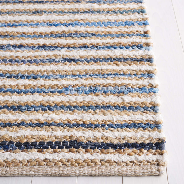 Safavieh Cape Stylish Handwoven Rug - Contemporary Design Meets Traditional Craftsmanship For Timeless Elegance Natural ,Blue 35% Jute,35% Canvas,30% Cotton Cap151m-8