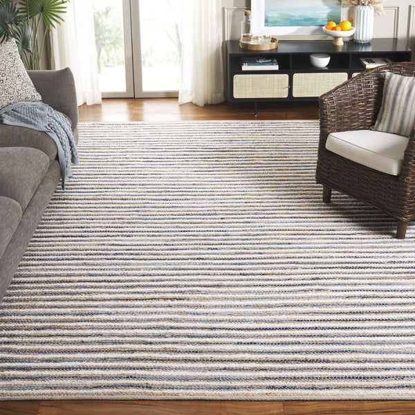 Safavieh Cape Stylish Handwoven Rug - Contemporary Design Meets Traditional Craftsmanship For Timeless Elegance Natural ,Blue 35% Jute,35% Canvas,30% Cotton Cap151m-8