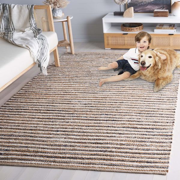 Safavieh Cape Stylish Handwoven Rug - Contemporary Design Meets Traditional Craftsmanship For Timeless Elegance Natural ,Navy 35% Jute,35% Canvas,30% Cotton Cap151n-8