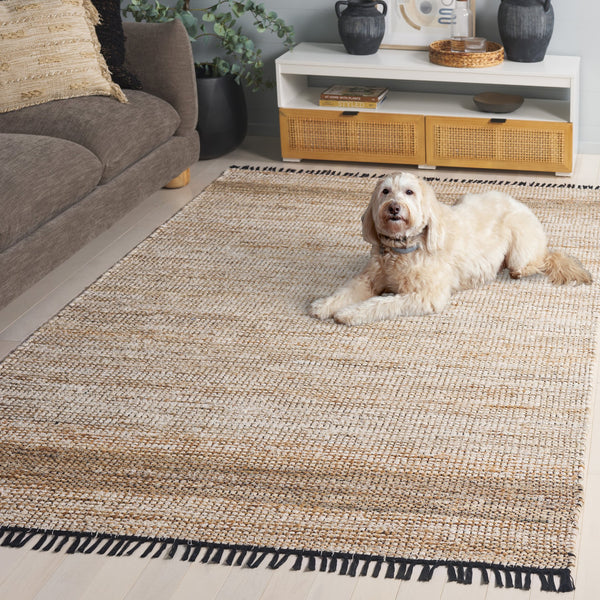 Safavieh Cape Woven Coastal Area Rug In Ivory Beige With Fringe — Hand‑Woven Jute, Denim & Cotton Texture, Low Pile 5'-0" x 8'-0" CAP153A-5