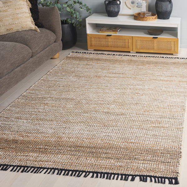 Safavieh Cape Woven Coastal Area Rug In Ivory Beige With Fringe — Hand‑Woven Jute, Denim & Cotton Texture, Low Pile 5'-0" x 8'-0" CAP153A-5