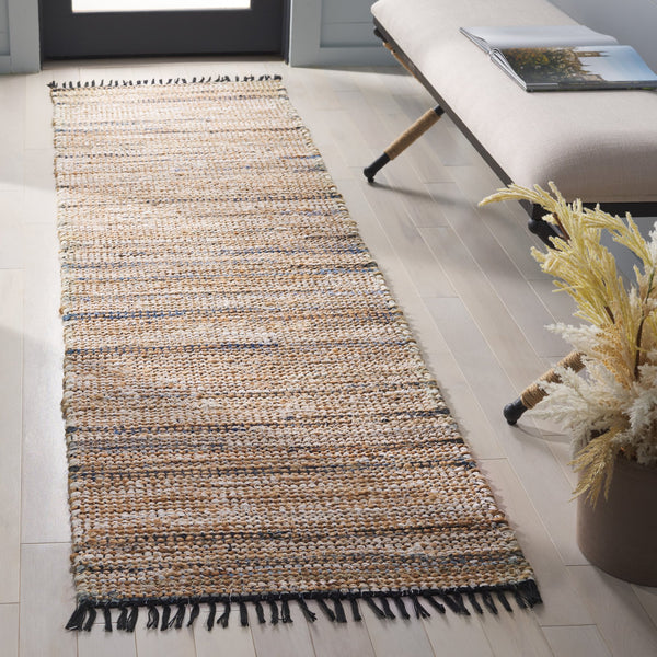 Safavieh Cape Coastal Hand-Woven Rug In Blue And Beige With Subtle Stripes, Durable Denim-Jute Blend, Fringe 3'-0" x 5'-0" CAP153M-3