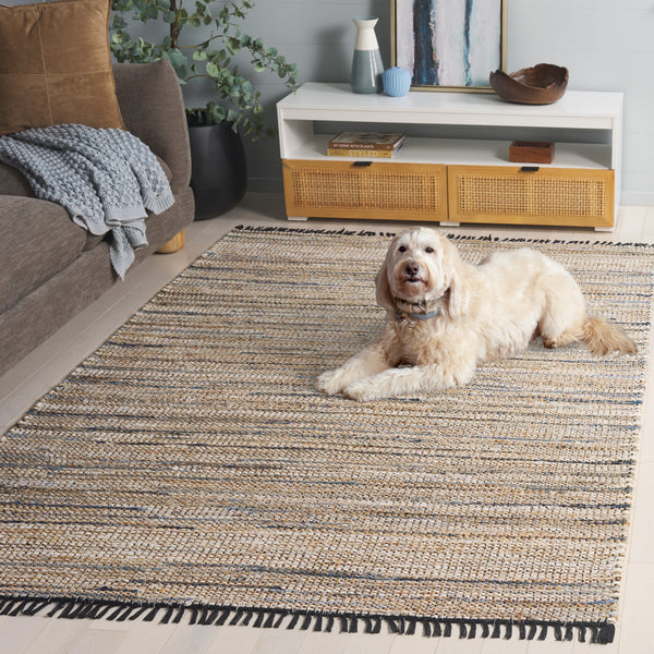Safavieh Cape Coastal Hand-Woven Rug In Blue And Beige With Subtle Stripes, Durable Denim-Jute Blend, Fringe 3'-0" x 5'-0" CAP153M-3