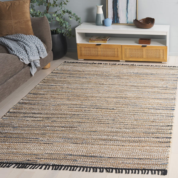 Safavieh Cape Coastal Hand-Woven Rug In Blue And Beige With Subtle Stripes, Durable Denim-Jute Blend, Fringe 3'-0" x 5'-0" CAP153M-3