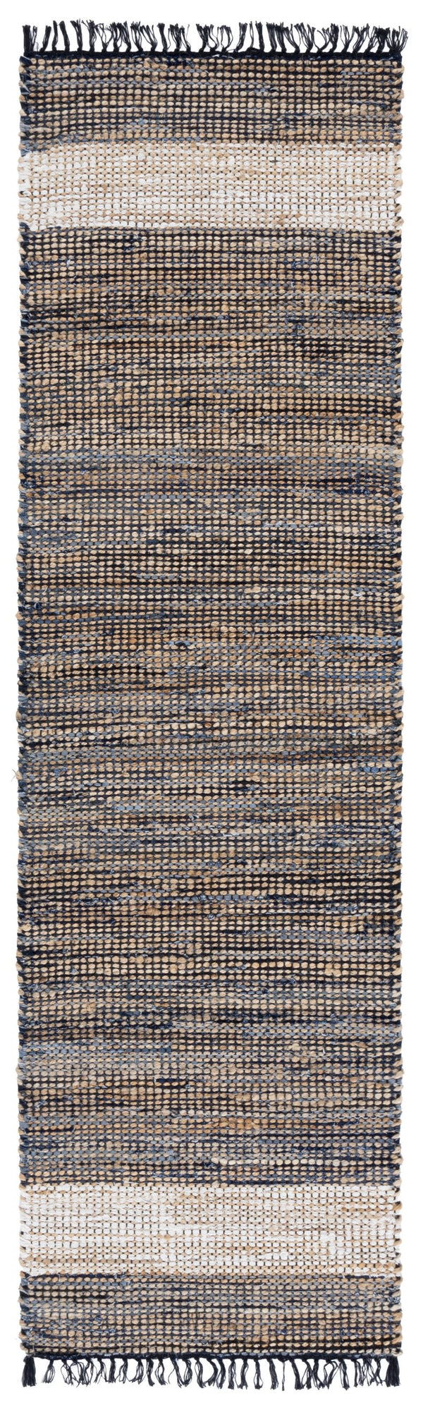 Safavieh Cape Coastal-Boho Handwoven Rug 5X8 Navy Beige Fringe — Low-Profile Denim Jute Cotton Blend Rug 6'-0" x 9'-0" CAP153N-6