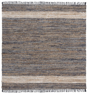 Safavieh Cape Coastal-Boho Handwoven Rug 5X8 Navy Beige Fringe — Low-Profile Denim Jute Cotton Blend Rug 6'-0" x 9'-0" CAP153N-6