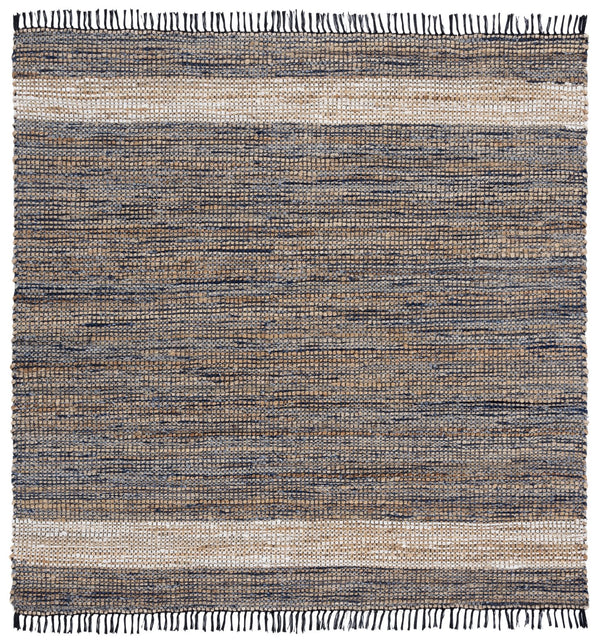 Safavieh Cape Coastal-Boho Handwoven Rug 5X8 Navy Beige Fringe — Low-Profile Denim Jute Cotton Blend Rug 6'-0" x 9'-0" CAP153N-6
