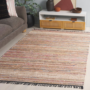 Safavieh Cape Hand-Woven Pink Beige Coastal Area Rug With Fringe, Denim‑Jute Blend, Textured, Durable Charm 3'-0" x 5'-0" CAP153U-3