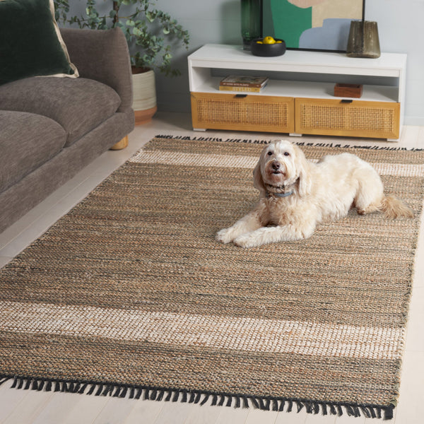 Safavieh Cape Coastal Hand-Woven Green Beige Area Rug With Denim, Jute & Cotton Blend And Fringe Accent 4'-0" x 6'-0" CAP153Y-4