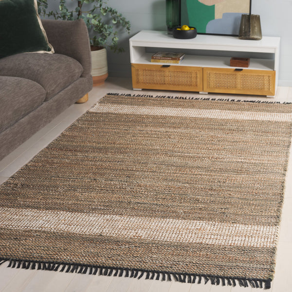 Safavieh Cape Coastal Hand-Woven Green Beige Area Rug With Denim, Jute & Cotton Blend And Fringe Accent 4'-0" x 6'-0" CAP153Y-4