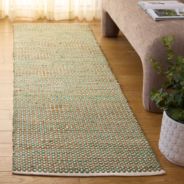 Safavieh Cape Hand-Loomed Cotton-Jute Area Rug In Natural & Green — Low-Profile, Coastal Geometric Style 5'-0" x 8'-0" CAP175Y-5