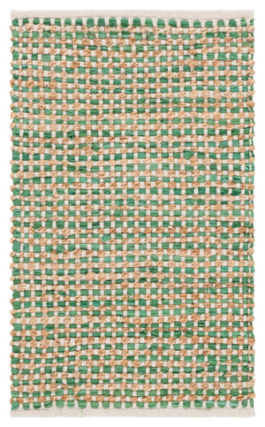 Safavieh Cape Hand-Loomed Cotton-Jute Area Rug In Natural & Green — Low-Profile, Coastal Geometric Style 5'-0" x 8'-0" CAP175Y-5