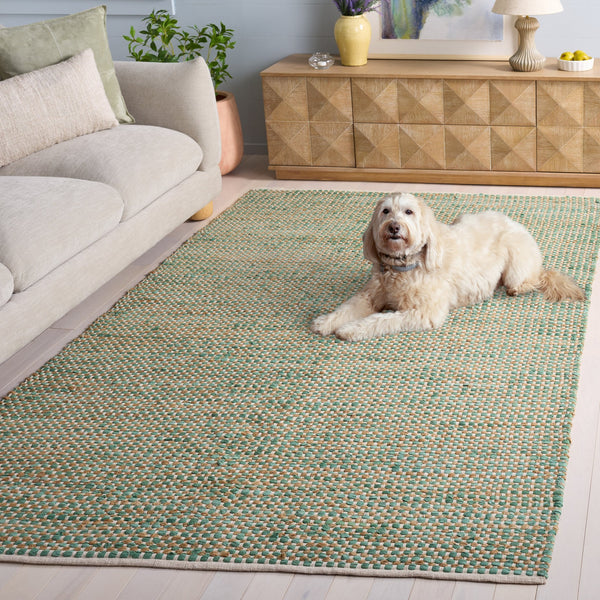 Safavieh Cape Hand-Loomed Cotton-Jute Area Rug In Natural & Green — Low-Profile, Coastal Geometric Style 5'-0" x 8'-0" CAP175Y-5