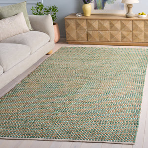 Safavieh Cape Hand-Loomed Cotton-Jute Area Rug In Natural & Green — Low-Profile, Coastal Geometric Style 5'-0" x 8'-0" CAP175Y-5